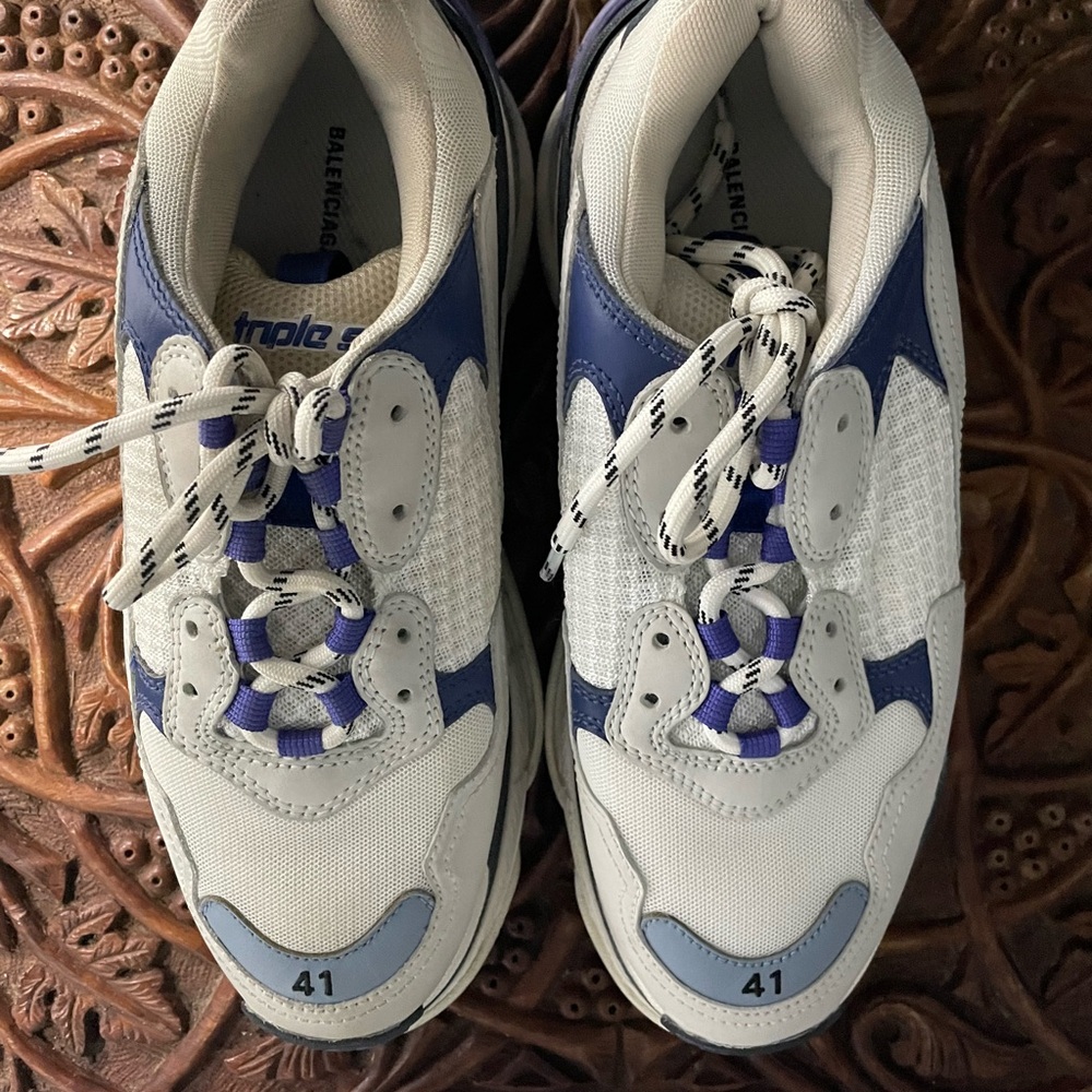 Balenciaga Triple S Athletic Shoes - White and Blue